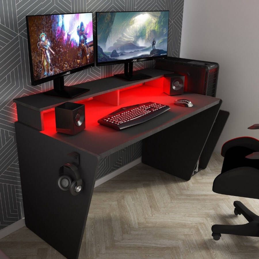 Trasman Gaming bureau Yannick 150x70x85cm spaanplaat antraciet - Foto 2