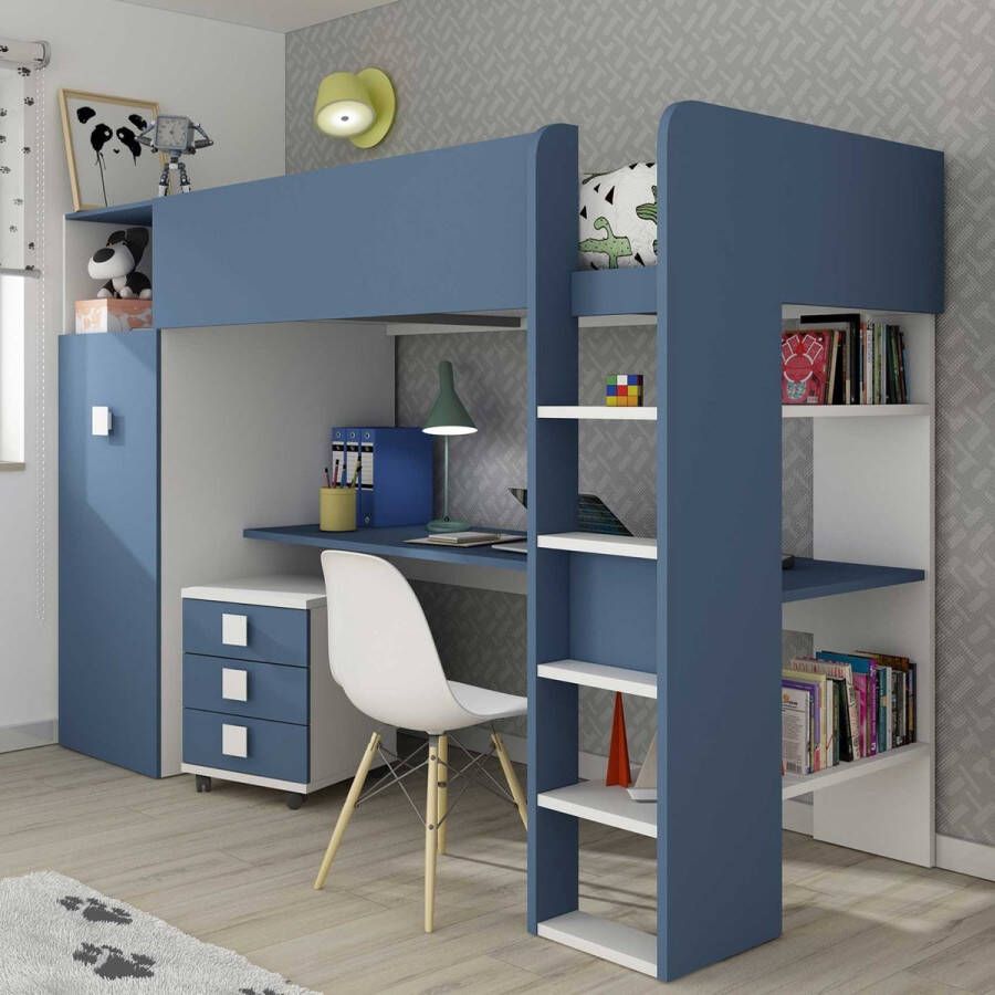 Trasman Hoogslaper Jet met bureau en kledingkast 90x200cm blauw