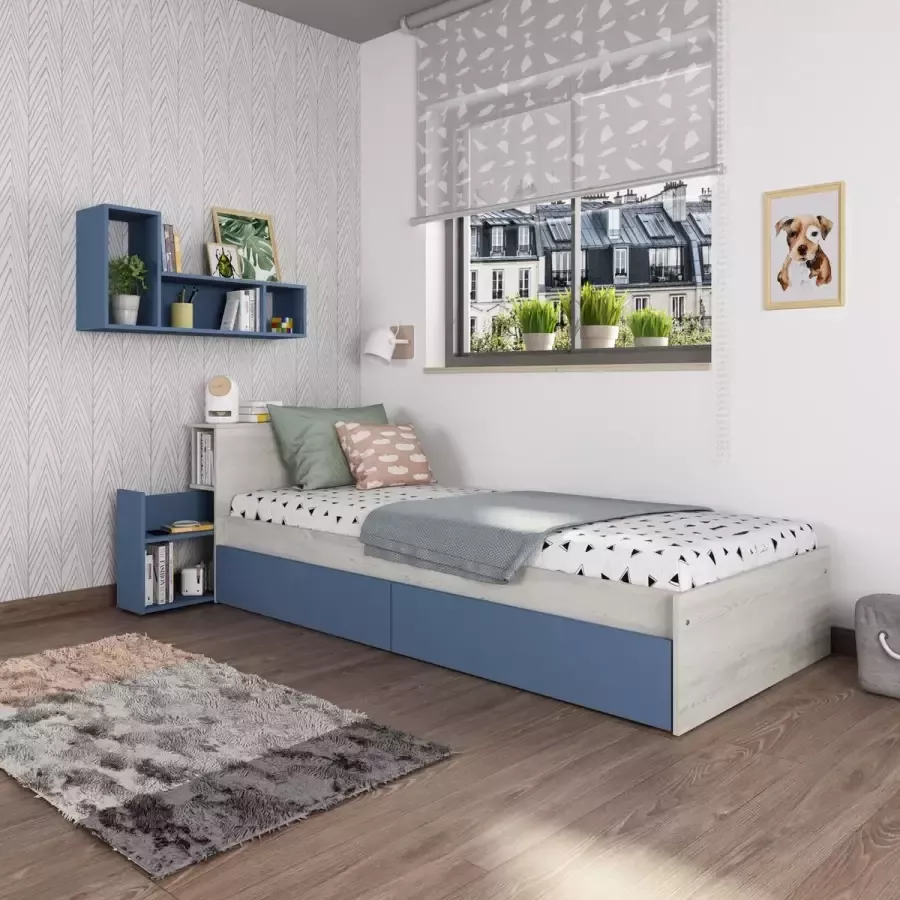 Trasman EMOB Eenpersoonsbed Kazim 90x200 met opbergruimte donkerblauw Bedden met lades Blauw Spaanplaat Bedden met lades Eenpersoons Normaal bed Op voorraad