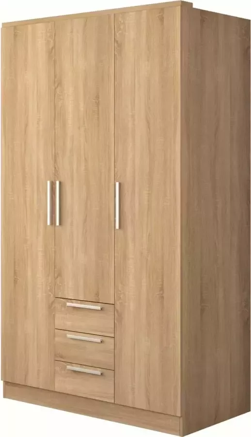 Trasman Kledingkast Ramos 120cm met 3 deuren & 3 laden eik - Foto 5