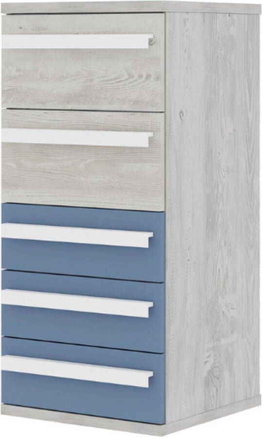 Trasman Ladekast Bo0 98 cm met 5 lades en langwerpige handgrepen grenen blauw - Foto 2
