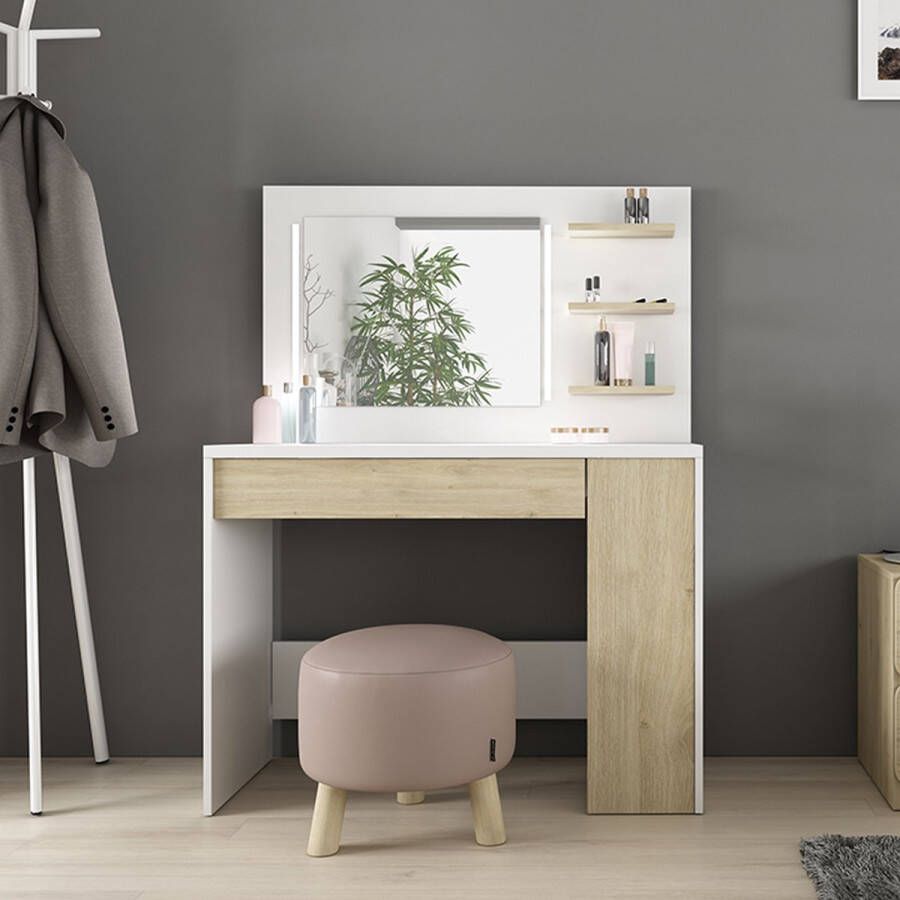 Trasman EMOB Make-uptafel Glamour met verlichting wit eik Kantoor Wit; Bruin Spaanplaat Kantoor Op voorraad - Foto 2