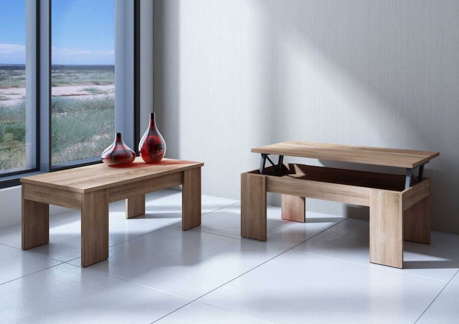Trasman EMOB Salontafel Ramos met uitschuifbaar tafelblad eik Salontafels outlet Bruin Spaanplaat Salontafels outlet Op voorraad - Foto 3
