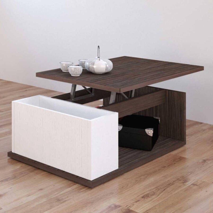 Vente-unique Salontafel ALDANA Verstelbaar blad Hout en MDF Wengé en wit L 90 cm x H 49 cm x D 55 cm