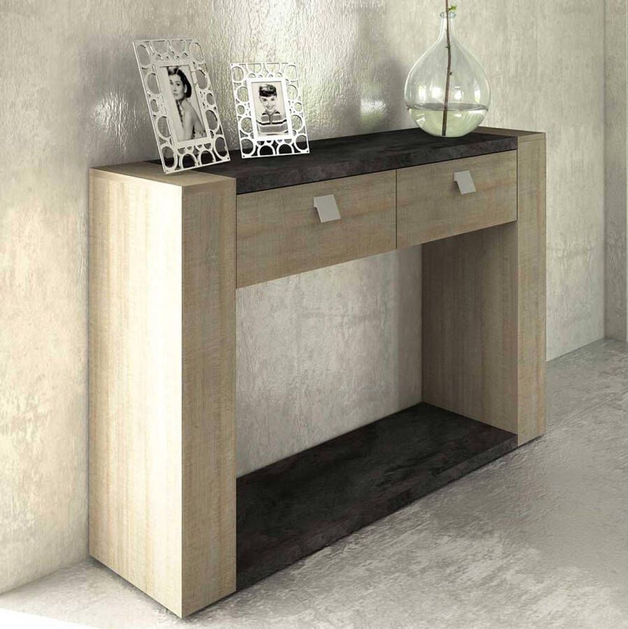 Trasman EMOB Sidetable Iris 120cm met 2 lades grijs beton Haltafels Grijs; Betonlook Spaanplaat Haltafels Op voorraad