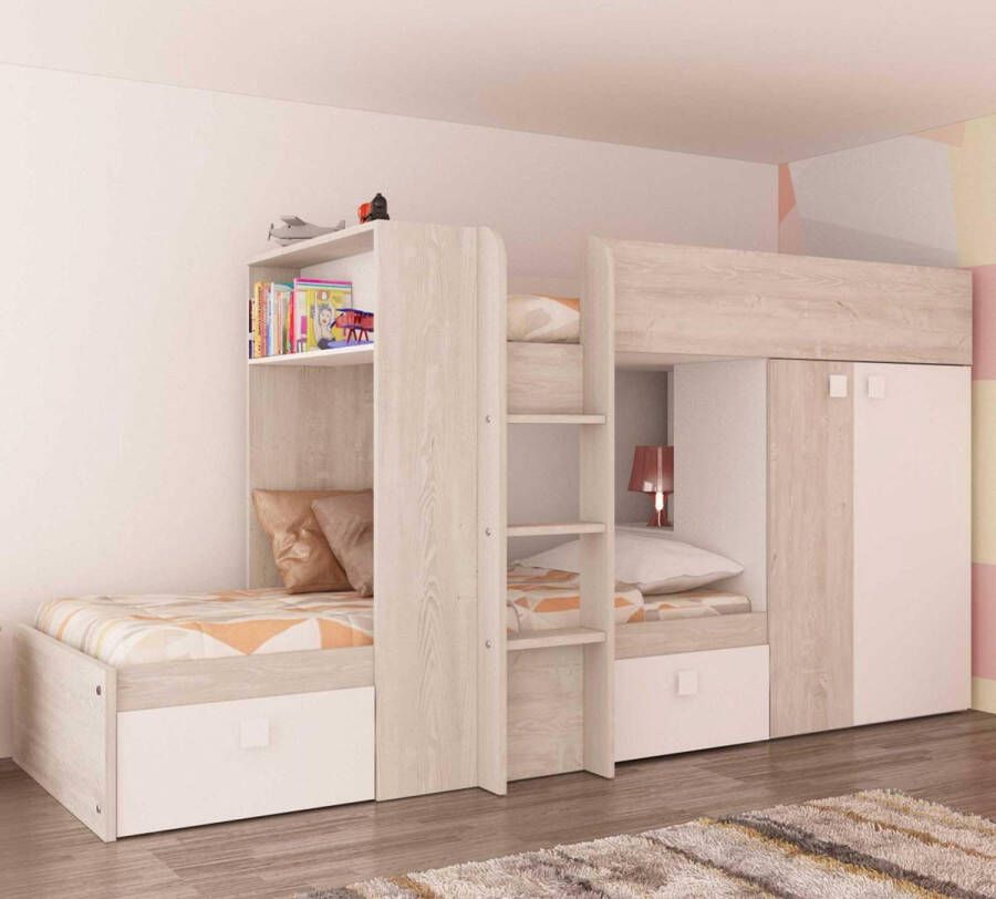 Trasman Stapelbed Beau met kast & lades grenen|wit - Foto 2