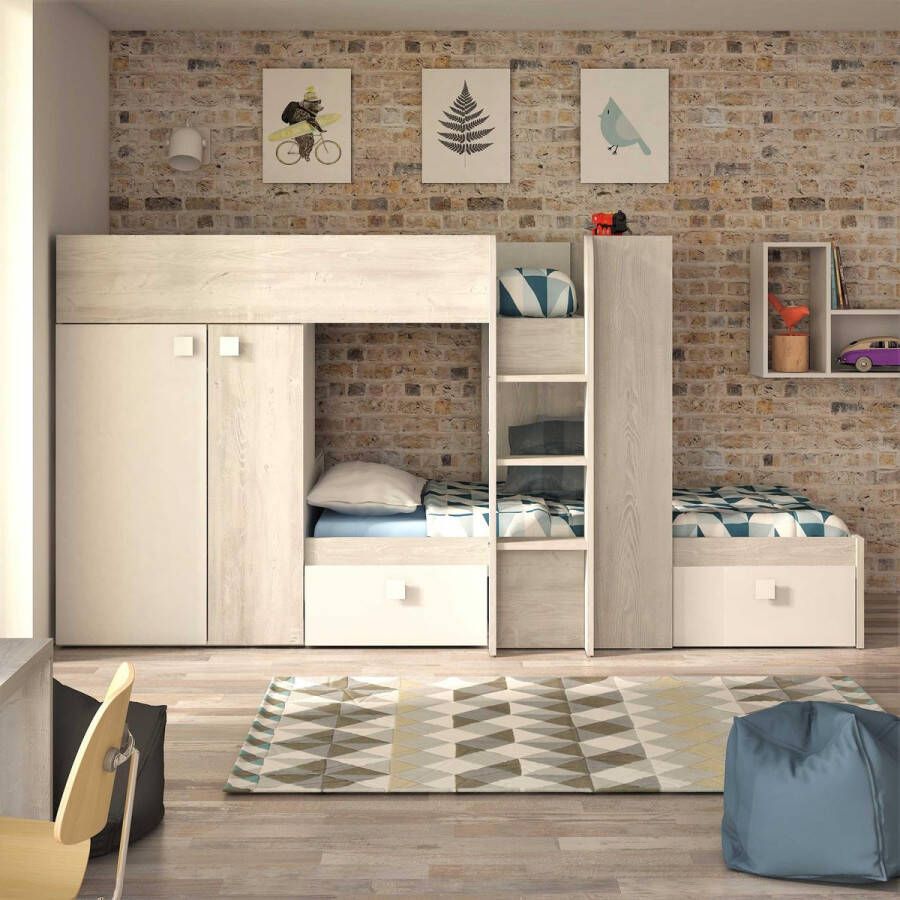 Trasman Stapelbed Beau met kast & lades grenen|wit - Foto 1