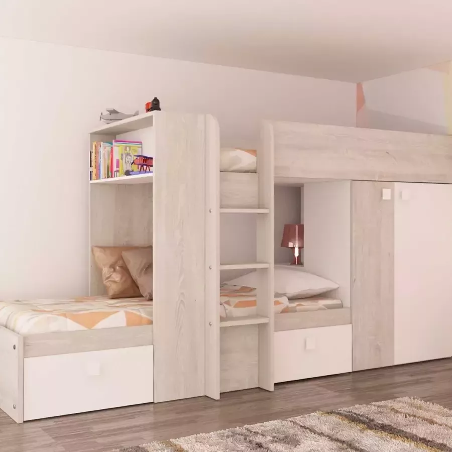 Trasman Stapelbed Beau met kast & lades grenen|wit - Foto 3
