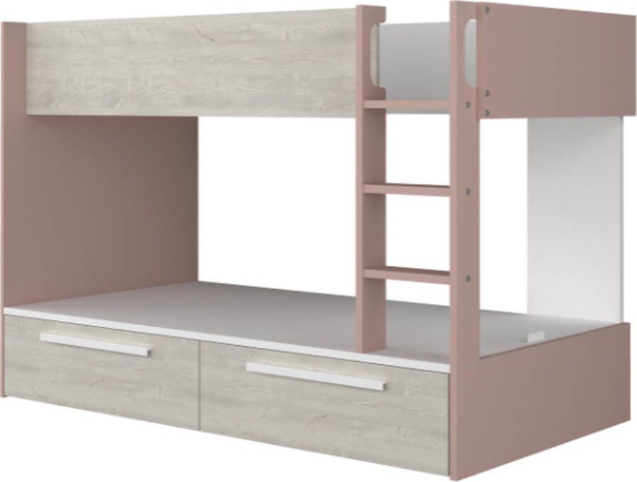 Stapelbed 2 x 90 x 200 cm 2 lades Roze houtlook en wit TINOLI L 205.6 cm x H 147 cm x D 108.5 cm