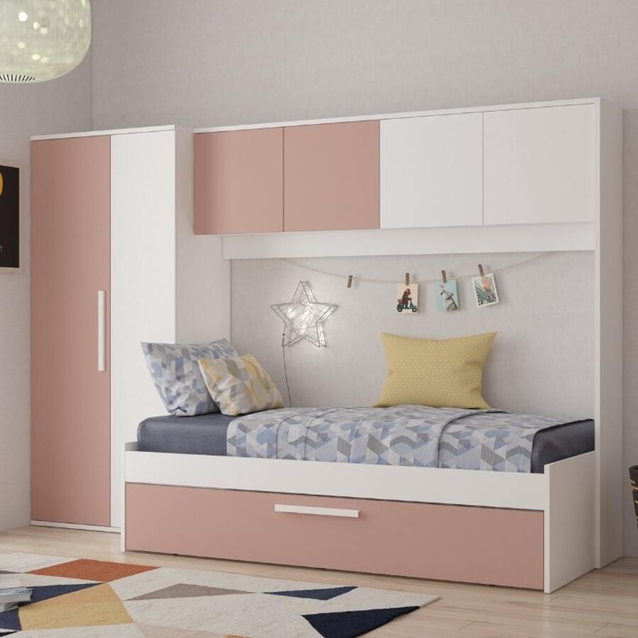 Trasman Artik kinderbed met Slaaplade en Brugkast Roze