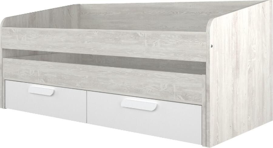 Trasman EMOB Bed Bo12 met onderschuifbed en lades- wit Bedden met lades Wit Melamine; Spaanplaat Bedden met lades Eenpersoons Kajuitbed Op voorraad - Foto 3