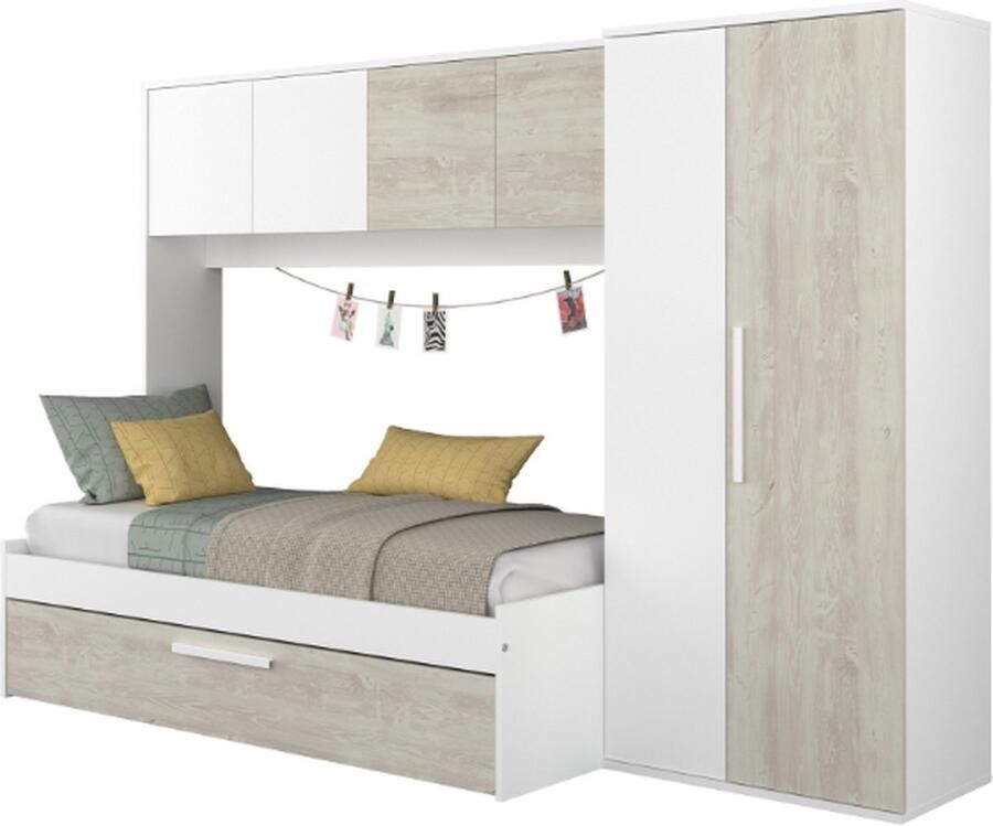 Trasman Bed Lev 90x200 cm met kast en bedlade grenen wit - Foto 2