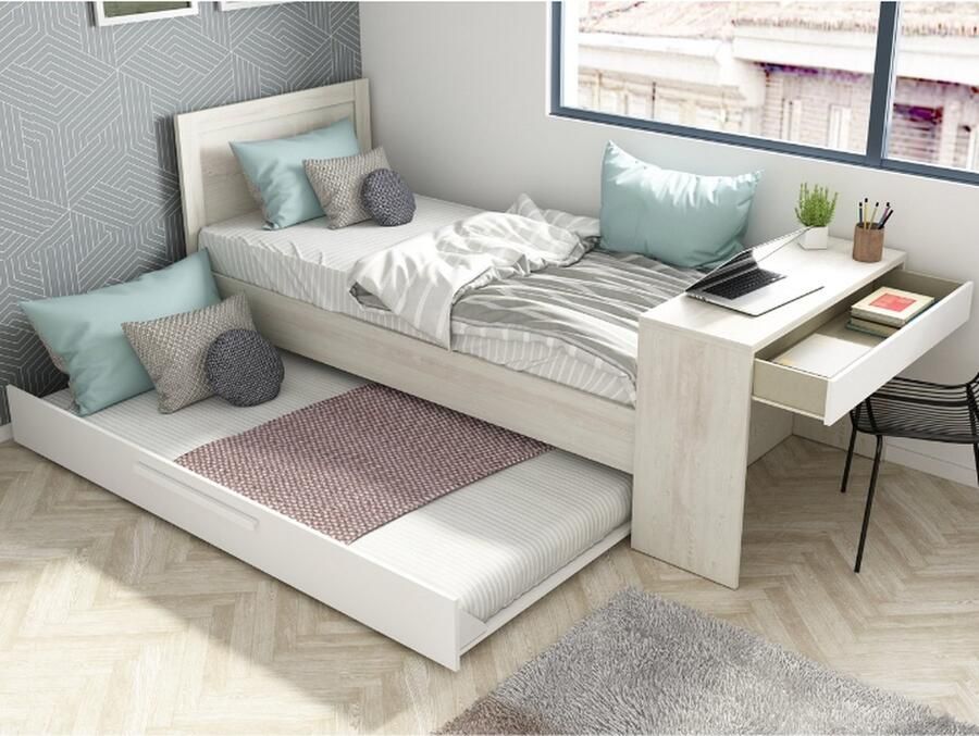 Trasman Shipley Kinderbed met Bureau en Slaaplade Wit Witgrenen