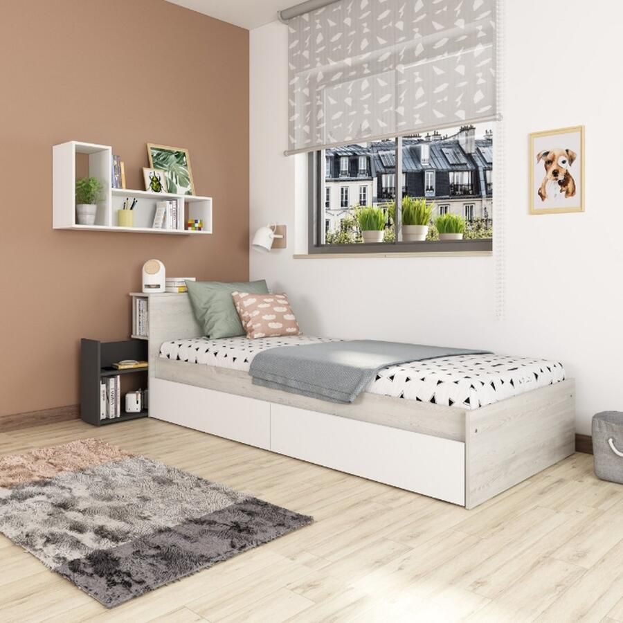 Trasman Eenpersoonsbed Kazim 90x200 met opbergruimte wit