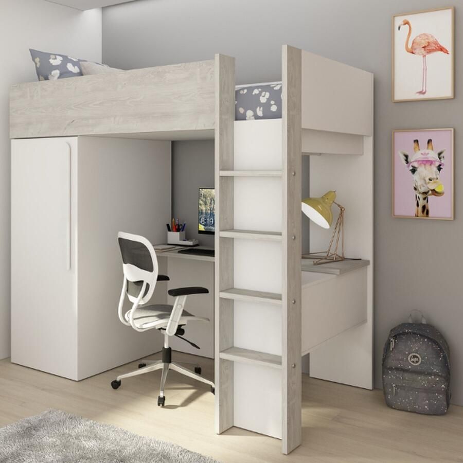 Trasman EMOB Hoogslaper Bo9 90x200 cm met bureau & kast antraciet Hoogslapers met bureau Antraciet; Grijs Melamine; Spaanplaat Hoogslapers met bureau Eenpersoons Hoogslaper Op voorraad - Foto 2