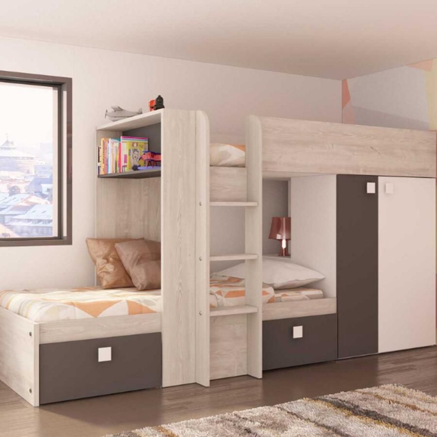 Trasman EMOB Stapelbed Beau 90x190 cm grenen bruin Kinderbedden met uitvalbeveiliging Bruin Melamine; Spaanplaat Kinderbedden met uitvalbeveiliging Eenpersoons Stapelbed Op voorraad