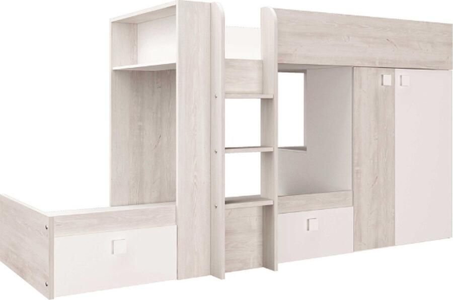 Trasman EMOB Stapelbed Beau 90x190 cm (lattenbodem benedenbed niet inbegrepen) grenen wit Kinderbedden met uitvalbeveiliging Wit Melamine; Spaanplaat Kinderbedden met uitvalbeveiliging Eenpersoons Stapelbed Op voorraad - Foto 2