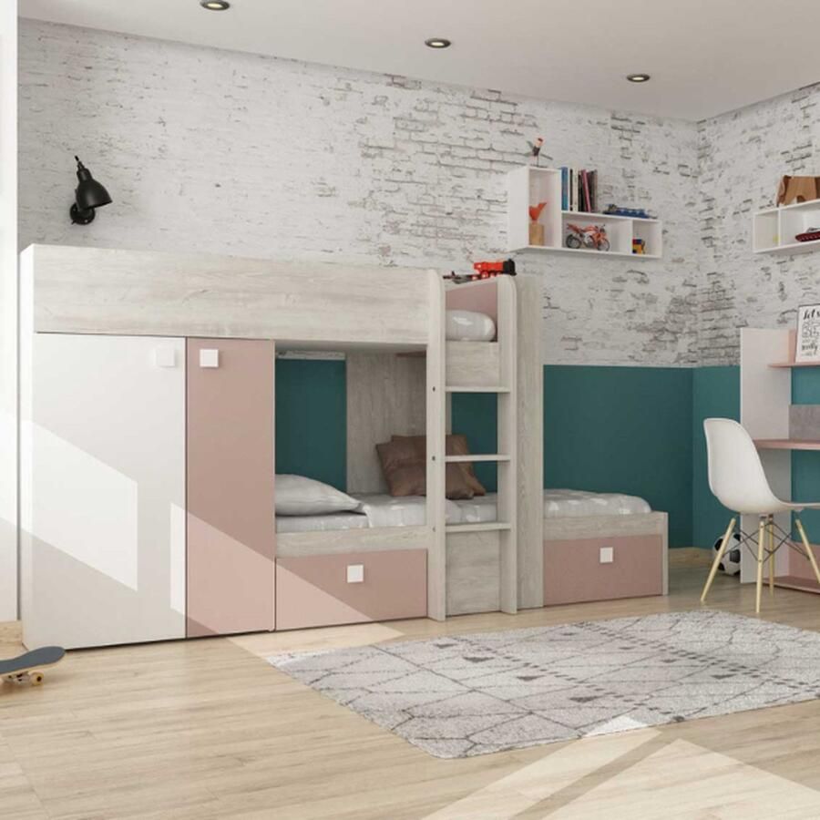 Trasman EMOB Stapelbed Beau 90x190 cm (lattenbodem onderste bed niet inbegrepen) blauw wit Kinderbedden met uitvalbeveiliging Blauw Melamine; Spaanplaat Kinderbedden met uitvalbeveiliging Eenpersoons Stapelbed Op voorraad - Foto 2