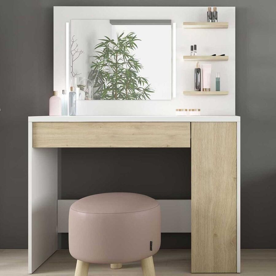 Trasman EMOB Make-uptafel Glamour met verlichting wit eik Kantoor Wit; Bruin Spaanplaat Kantoor Op voorraad - Foto 4