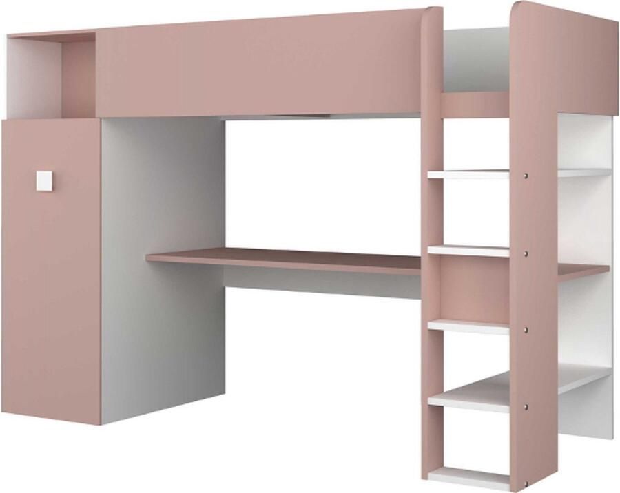 Trasman EMOB Hoogslaper Jet met bureau en kledingkast 90x200cm oud roze Hoogslapers met bureau Roze Spaanplaat Hoogslapers met bureau Eenpersoons Hoogslaper Op voorraad - Foto 2