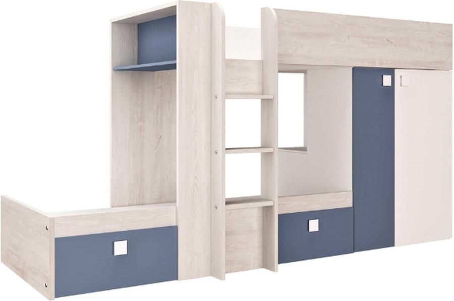 Trasman EMOB Stapelbed Beau 90x190 cm (lattenbodem onderste bed niet inbegrepen) blauw wit Kinderbedden met uitvalbeveiliging Blauw Melamine; Spaanplaat Kinderbedden met uitvalbeveiliging Eenpersoons Stapelbed Op voorraad - Foto 4