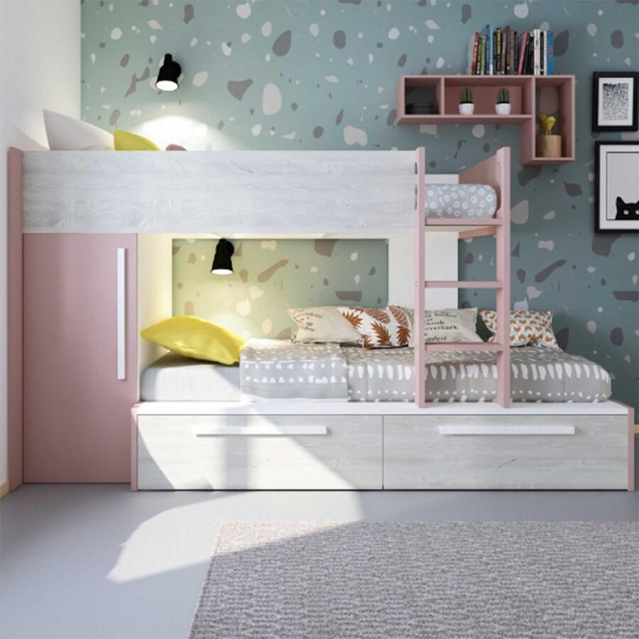 Trasman Stapelbed Fleur met kast & lades 90x200 Roze