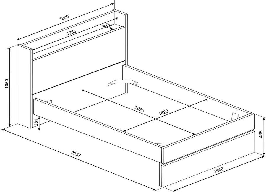 Trasman EMOB Tweepersoonsbed Sanna 160x200 lichte eikdecor zwart Tweepersoonsbedden Bruin Spaanplaat Tweepersoonsbedden Tweepersoons Normaal bed Op voorraad - Foto 2