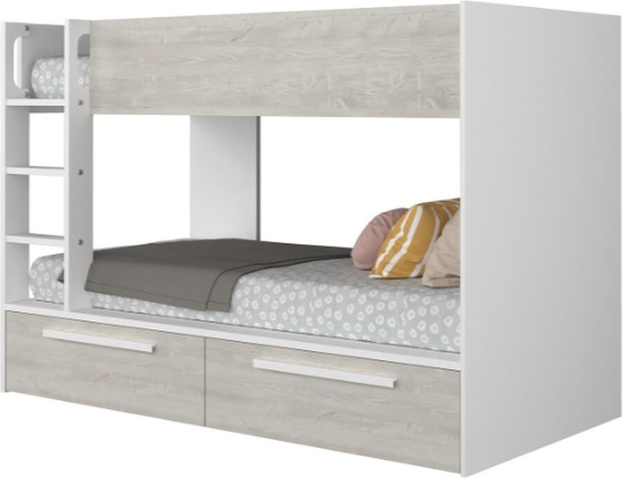 Trasman Vente-unique Stapelbed 2 x 90 x 200 cm 2 lades Wit en houtlook TINOLI L 205.6 cm x H 147 cm x D 108.5 cm - Foto 3