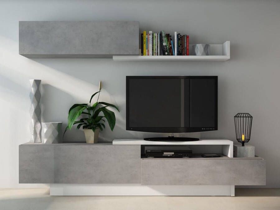 Vente-unique Trasman- TV Meubel Tv-meubel Izquierdo 3 deuren 240cm Grijs; Betonlook