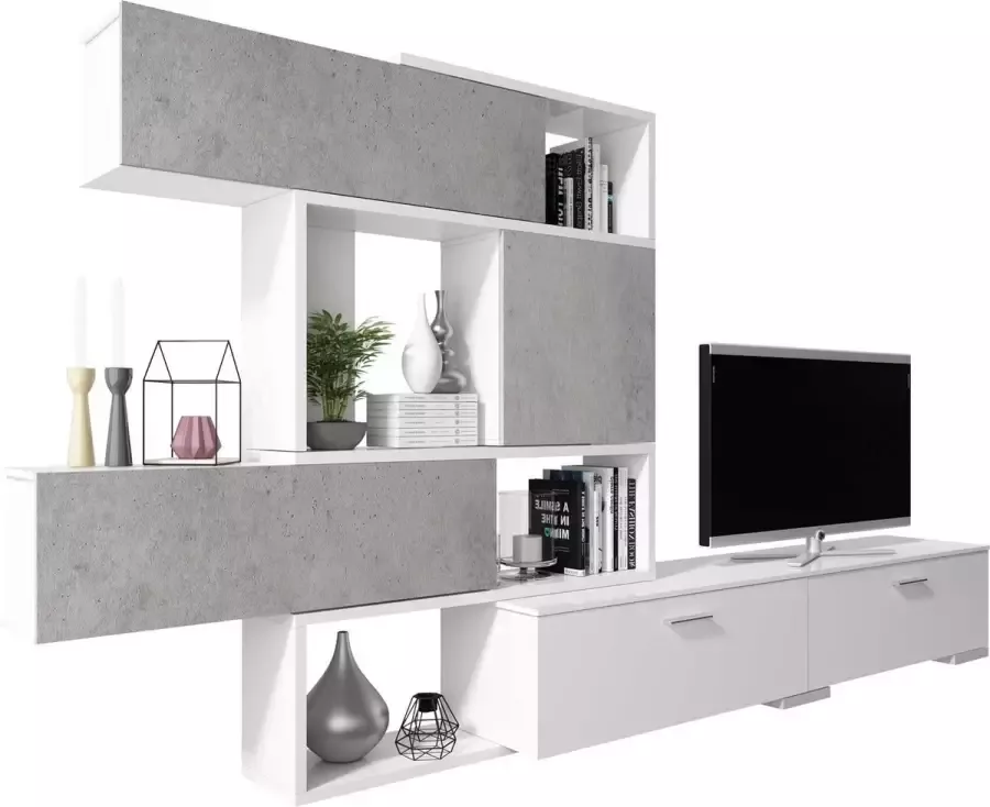 Trasman TV Meubel Tv-meubel Verena 230 233cm Wit; Grijs; Betonlook