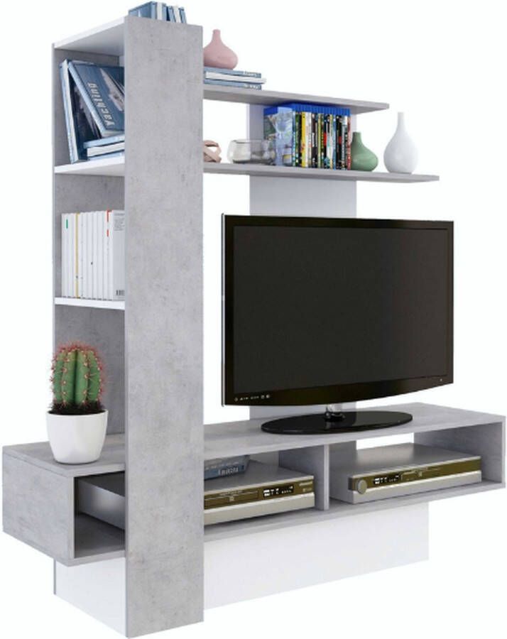 Trasman TV Meubel Tv-meubel Zerko 140cm Wit; Grijs; Betonlook