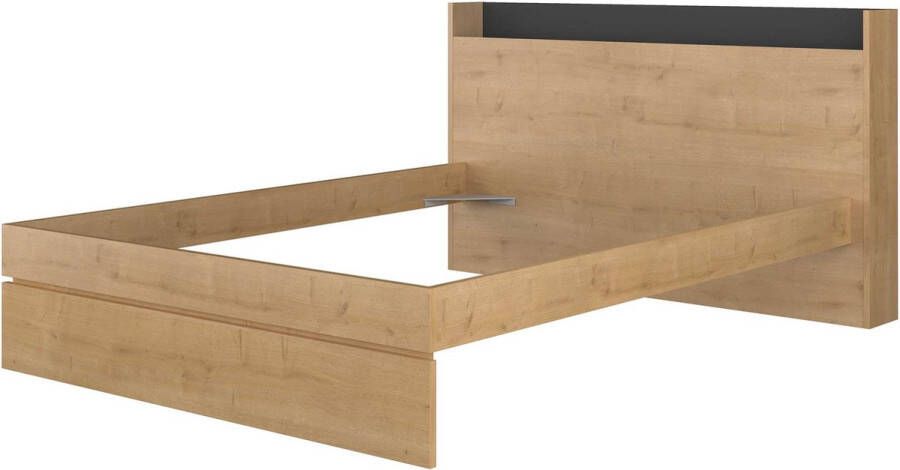 Trasman EMOB Tweepersoonsbed Sanna 160x200 lichte eikdecor zwart Tweepersoonsbedden Bruin Spaanplaat Tweepersoonsbedden Tweepersoons Normaal bed Op voorraad - Foto 3