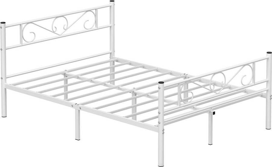 VASGALE Bedframe 140 x 200 Tweepersoonsbed Twijfelaar Bed Bedframe metaal Met lattenbodem 140 x 190 cm Metaal Wit