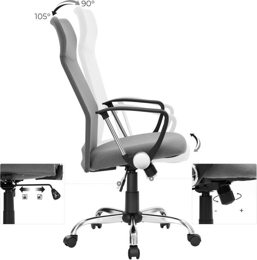 Trend24 Bureaustoel ergonomisch Ergonomische bureaustoel Bureaustoelen voor volwassenen Bureaustoelen met armleuningen Verstelbaar Grijs