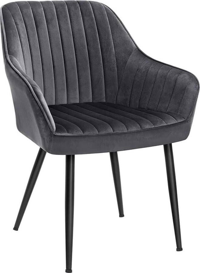 Trend24 Eetkamerstoel Eetkamerstoelen Eetkamerstoel met armleuning Eetstoel Gestoffeerde stoel 6.5 kg Metaal Fluweel Zwart 62.5 x 60 x 58 cm
