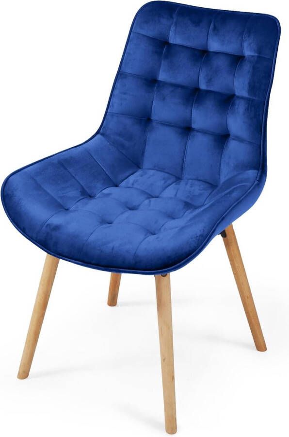 Trend24 Eetkamerstoel Eetkamerstoelen Keukenstoelen Eetstoel 6 kg Fluweel Hout Met rugleuning Retro stoel Set van 8 Blauw 59.5 x 54 x 84 cm