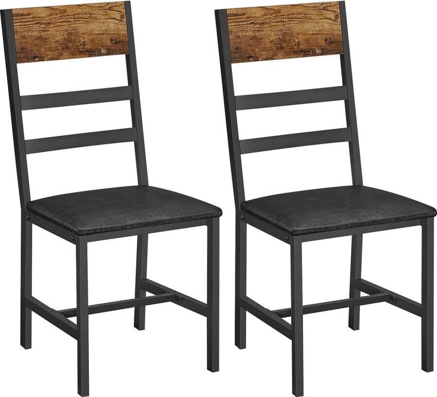 VASGALE Eetkamerstoel met rugleuning Eetkamerstoel set van 2 Stoelen industrieel Set van 2 stuks Staal Bruin Zwart