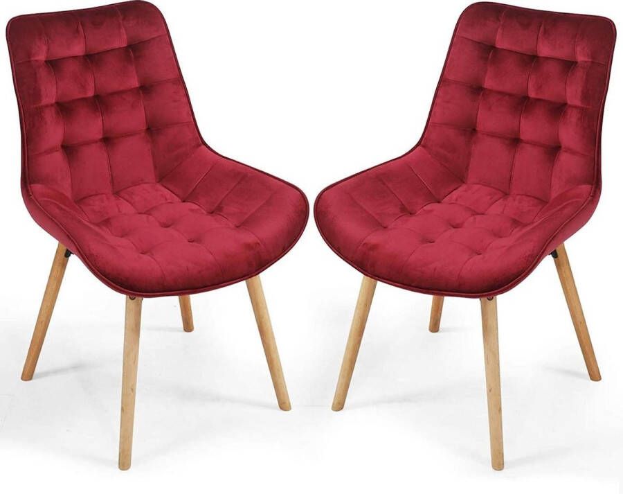 Miadomodo Trend24 Eetkamerstoelen set van 2 Stoelen eetkamer Stoelen set van 2 Stoelen 2 stuks Stof Beukenhout Rood