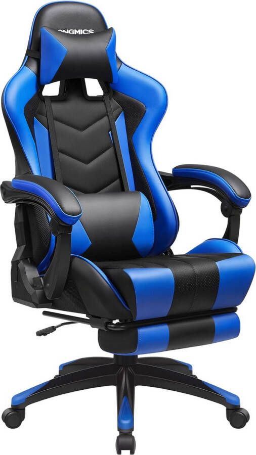Trend24 Gaming stoel Gaming chair Gamingstoel Gaming stoel met voetsteun Bureaustoel Bureaustoelen 23.4 kg Staal Nylon Zwart Blauw 73 x 66 x( 123 5 131 5) cm