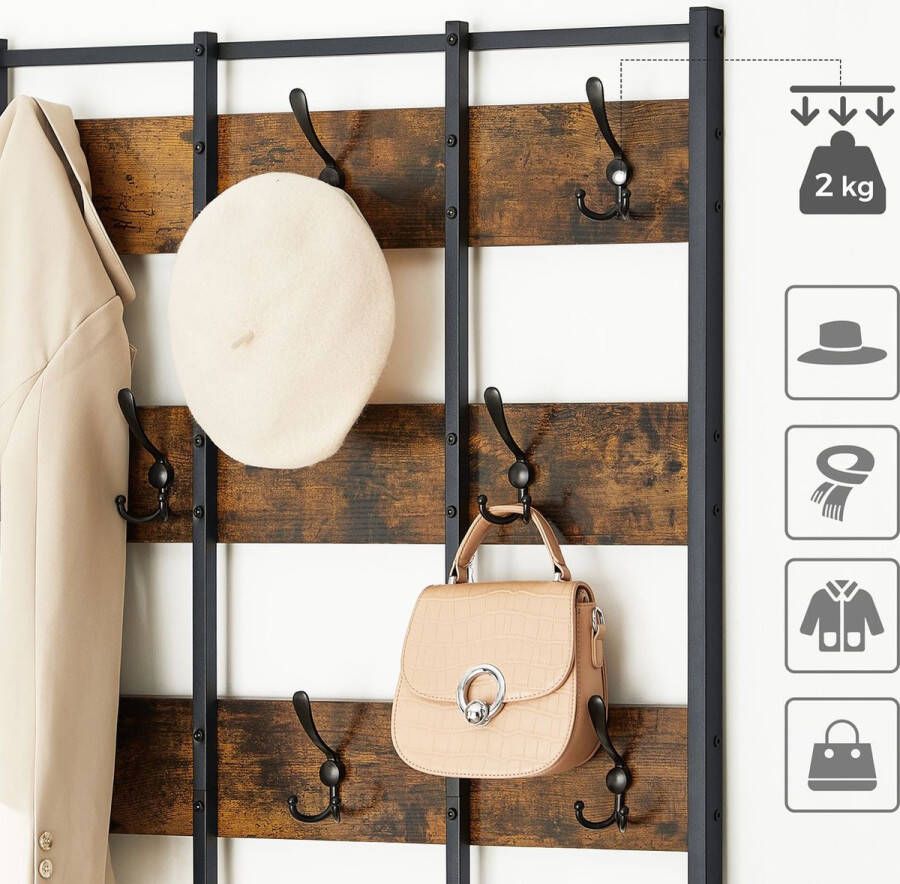 Trend24 Kapstok staand Garderoberek Schoenenbank Halmeubel Halkast 84 x 30 x 184 cm Bruin Zwart - Foto 2