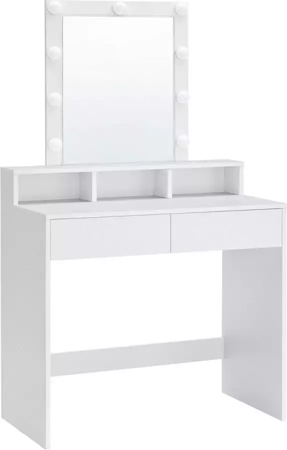 Trend24 Kaptafel met spiegel en verlichting Make up tafel Kaptafel met spiegel 80 x 40 x 145 cm Wit