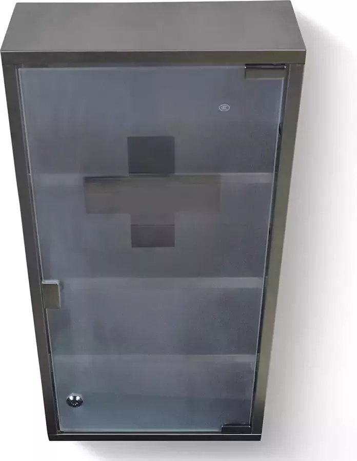 Jago Trend24 Medicijnkast Medicijndoos EHBO Medicijnkastje Medicijnbox Staal Glas Zilver