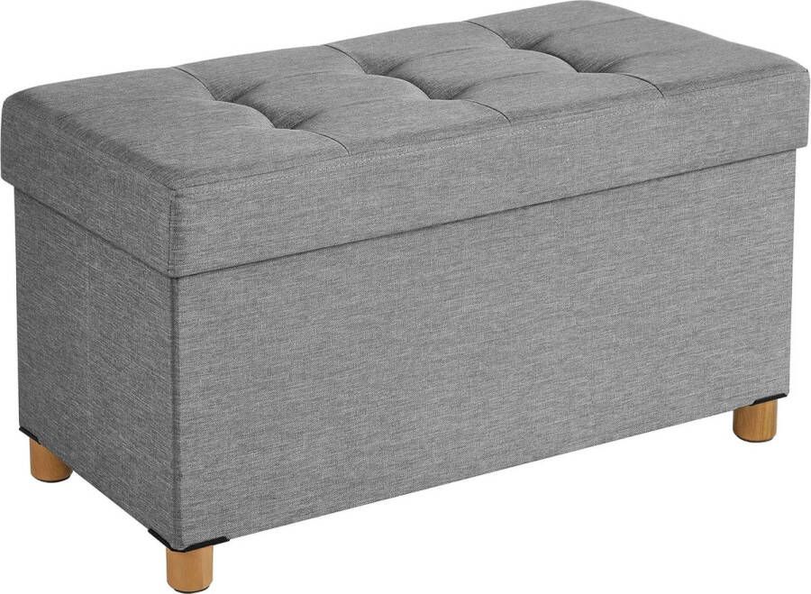 Trend24 Opbergbank Zitbank met opbergruimte Bedkist Hocker 6.5 kg Hout Kunstlinnen Met opbergruimte Draagvermogen van 300 kg Grijs 76 x 38 x 40 cm