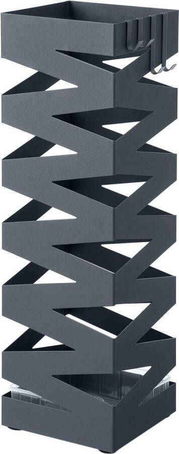 Trend24 Paraplubak Paraplubakken Parapluhouder Paraplustandaard Paraplubak metaal Paraplubak met lekbak 1.5 kg Metaal 4 haken Afneembare wateropvangbak Antraciet 15.5 x 15.5 x 49 cm