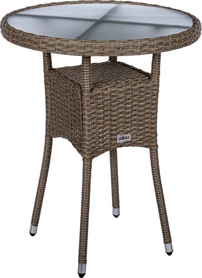 Trend24 Ronde tuintafel Bistrotafel Terrastafel Rond Met glasplaat Weerbestendig Polyrotan Lichtbruin 60 x 60 x 75 cm