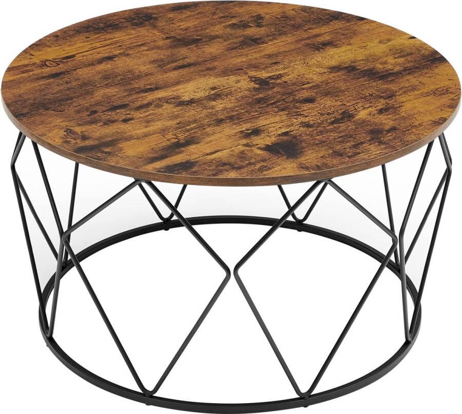 VASGALE Salontafel rond Salontafel industrieel Koffietafel 80 x 80 x 45 cm Spaanplaat Staal Bruin Zwart