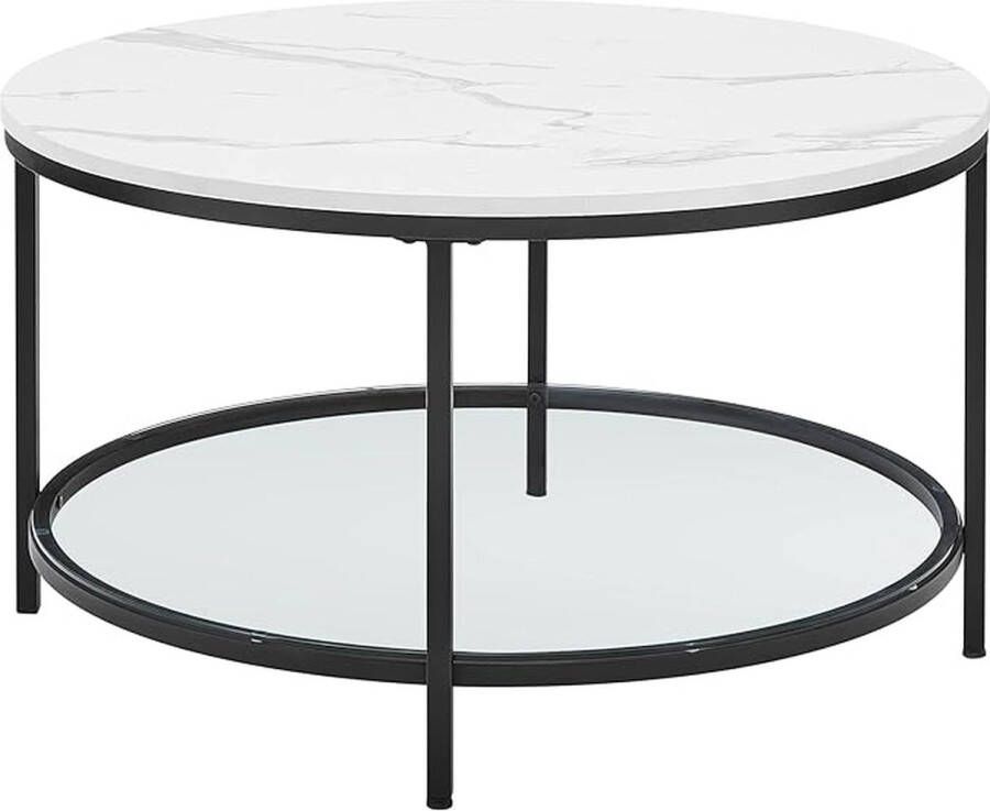 Trend24 Salontafel rond Salontafels rond Bijzettafel Glas Metaal 12.4 kg Marmer Zwart 80 x 80 x 45.5 cm