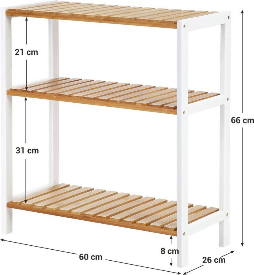 Trend24 Schoenenbank Schoenenrek Schoenenrekje Opbergrek 3.4 kg Bamboe Wit 60 x 26 x 66 cm