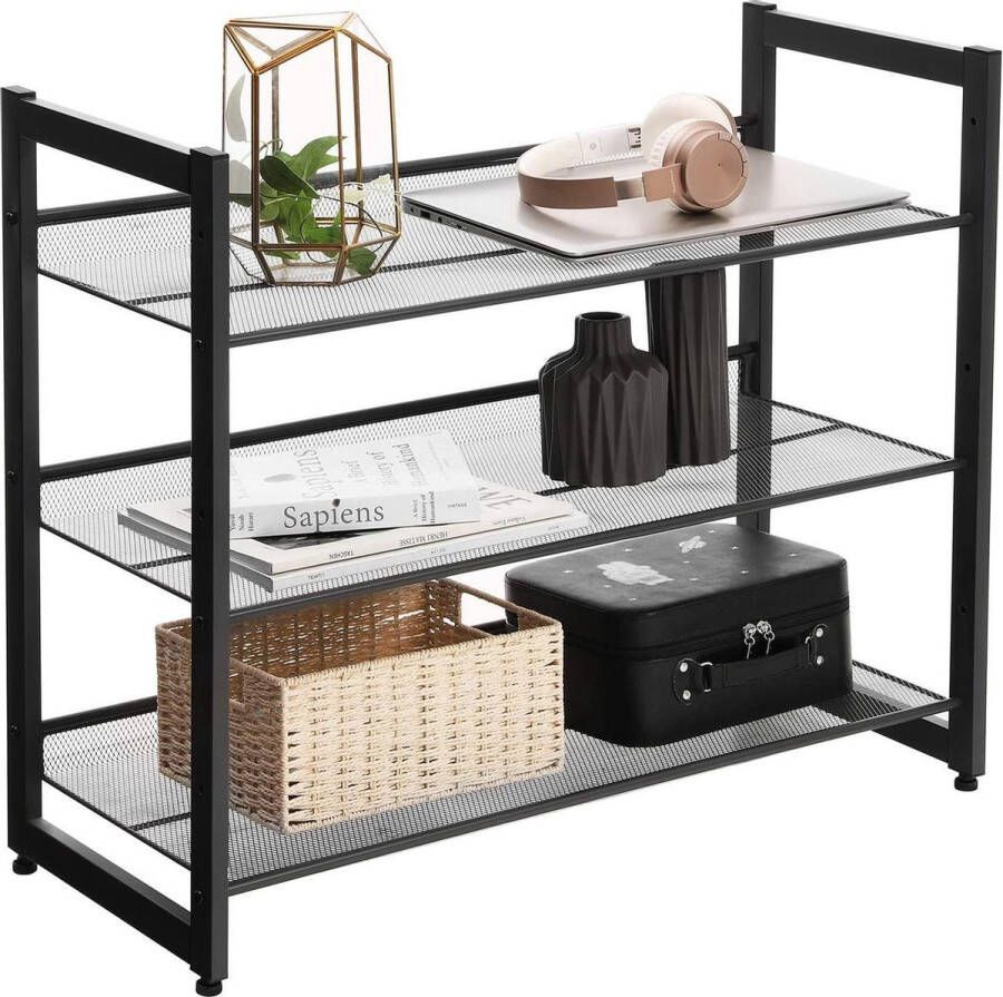 Trend24 Schoenenrek Schoenenbank Schoenenrek deur Schoenenrekken Staal 74 x 30 7 x 62 8 cm Zwart