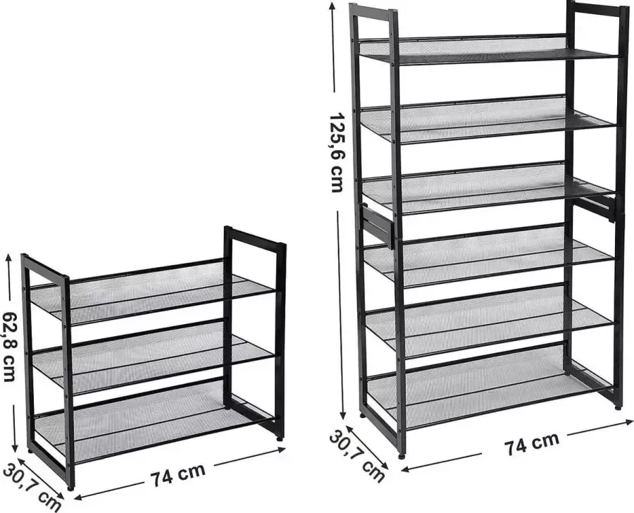 Trend24 Schoenenrek Schoenenbank Schoenenrek deur Schoenenrekken Staal 74 x 30 7 x 62 8 cm Zwart